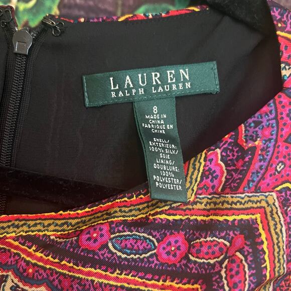 Lauren Ralph Lauren 100% Silk Paisley Midi Dress Sz 8 Floral Boatneck Shift NWT - Picture 2 of 4